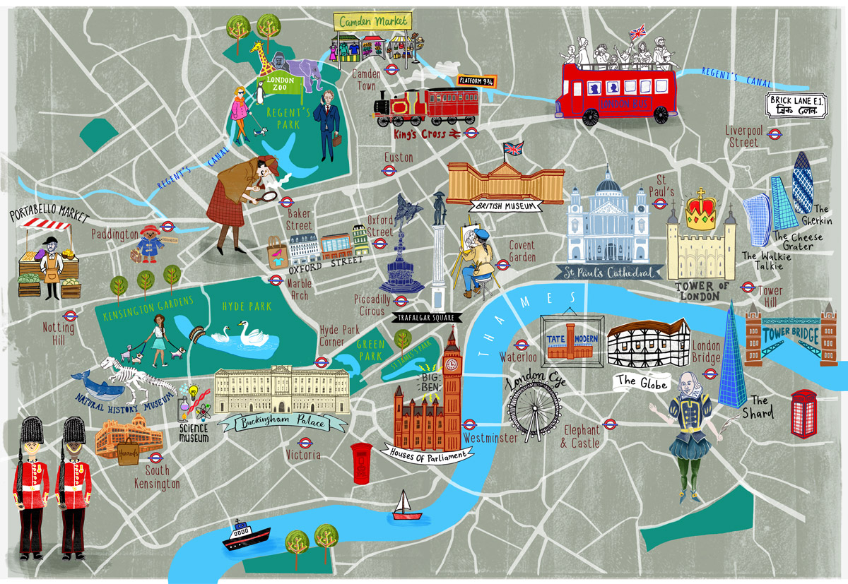 London Tourist Map Hand Drawn Maps