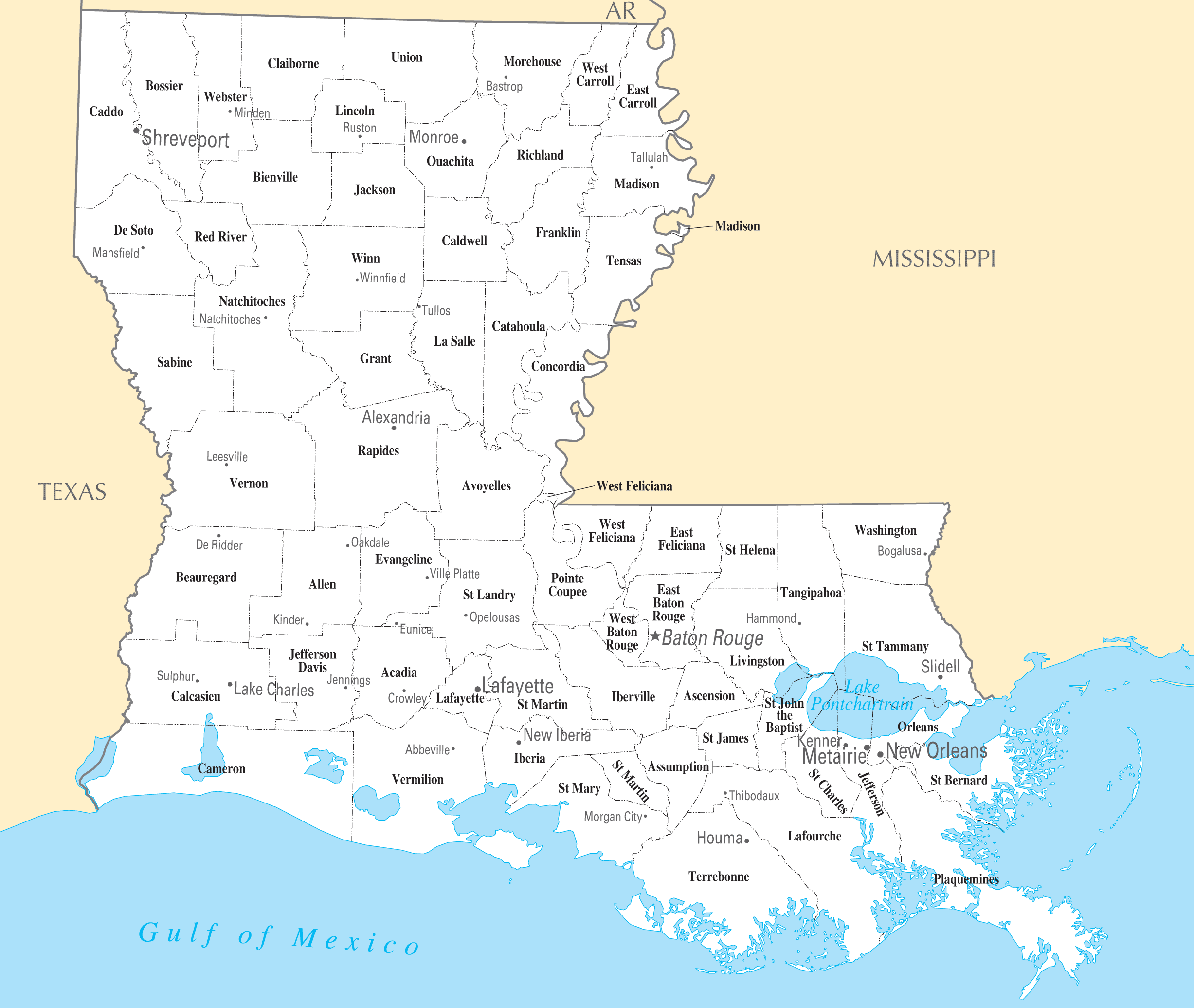 Louisiana Cities And Towns Mapsof