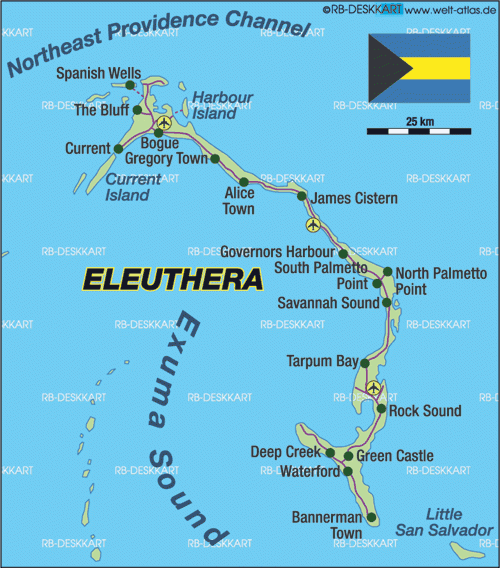 Map Of Eleuthera Island In Bahamas Welt Atlas de