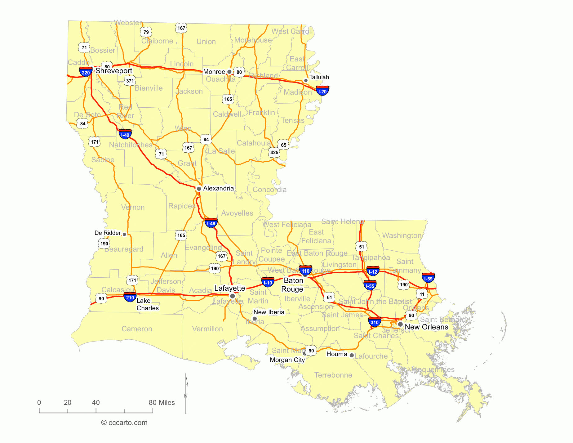 Map Of Louisiana Cities Louisiana Interstates Highways 