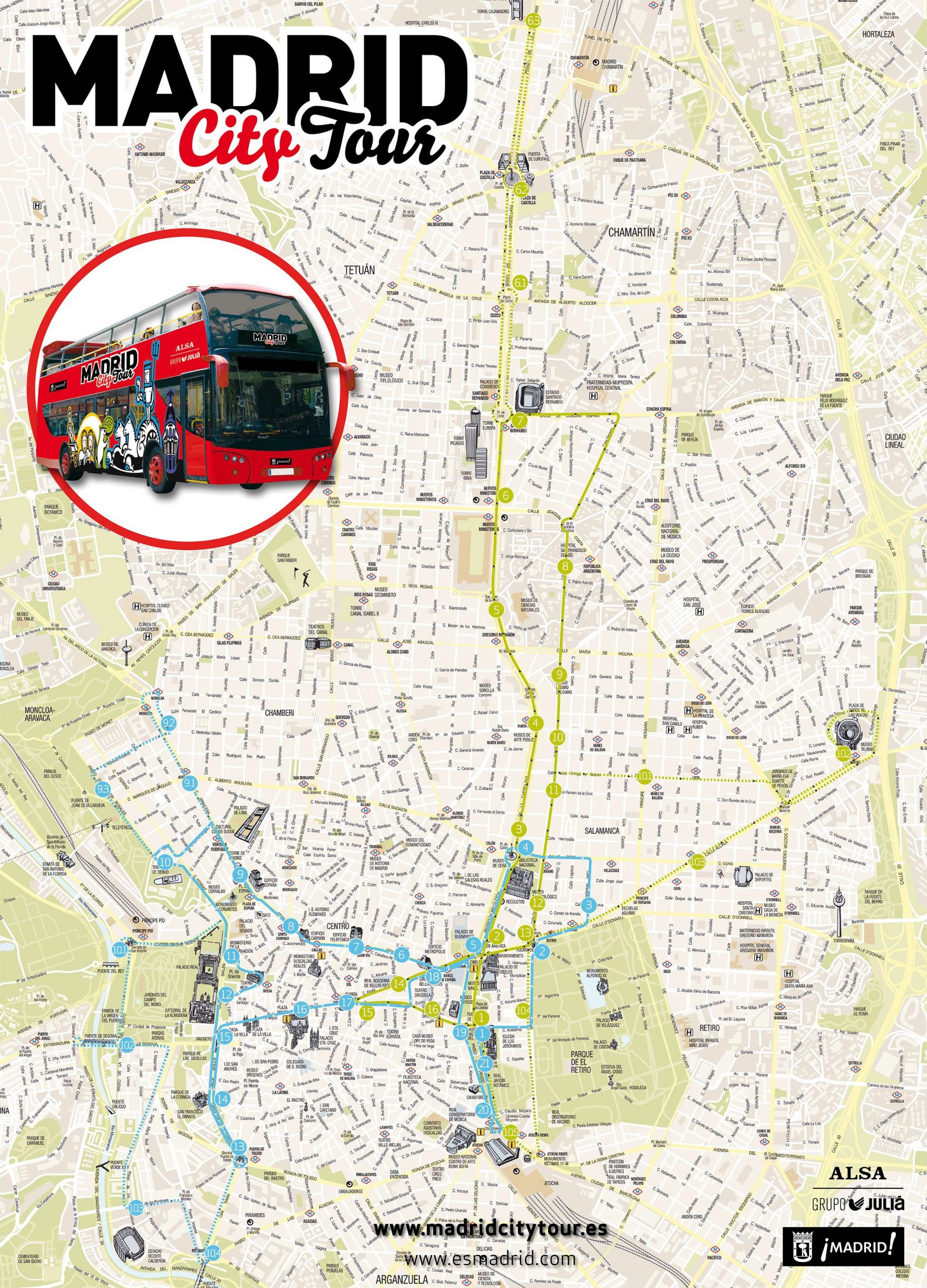 Map Of Madrid Hop On Hop Off Bus Tour With Madrid City 