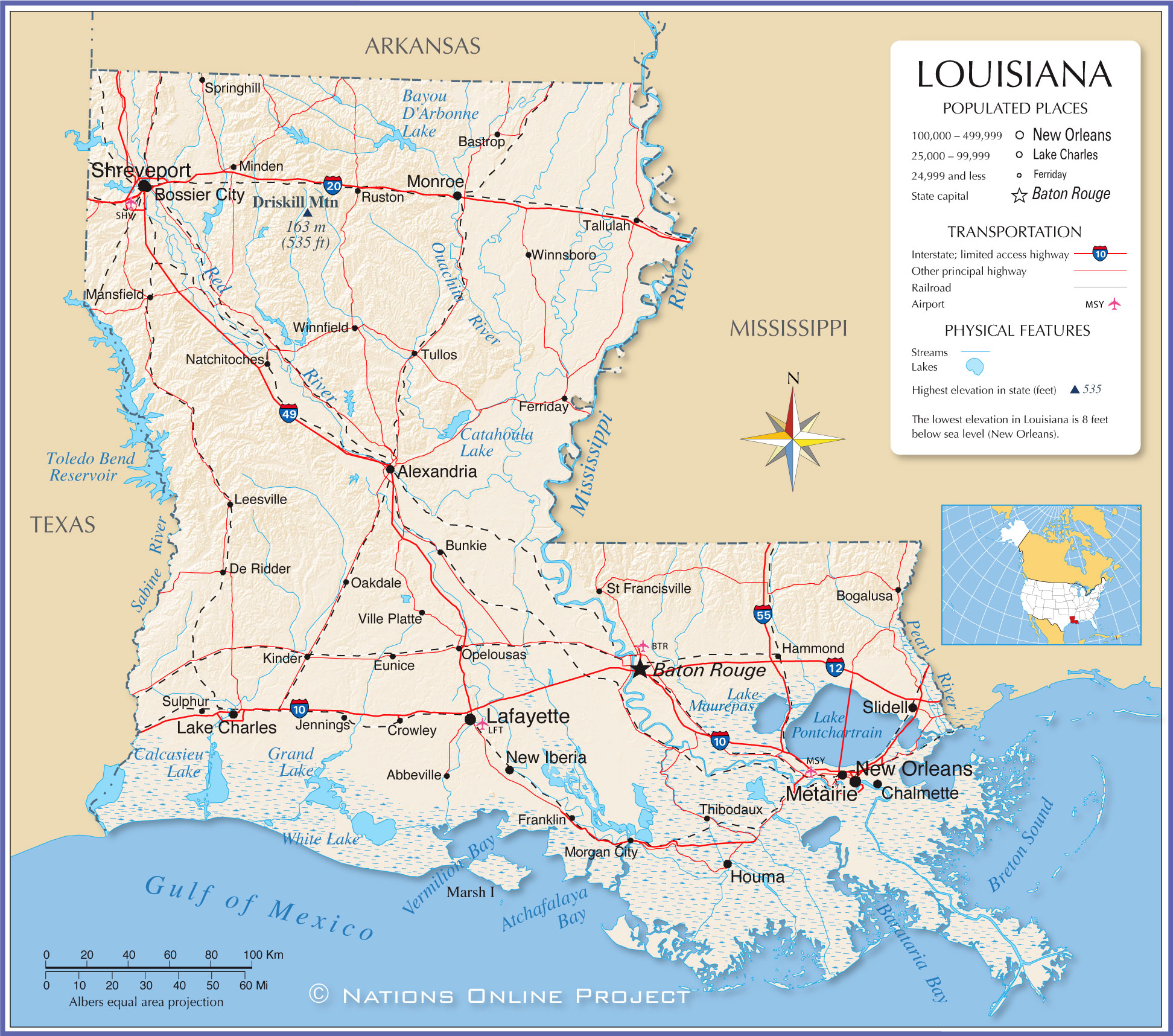 Map Of The State Of Louisiana USA Nations Online Project