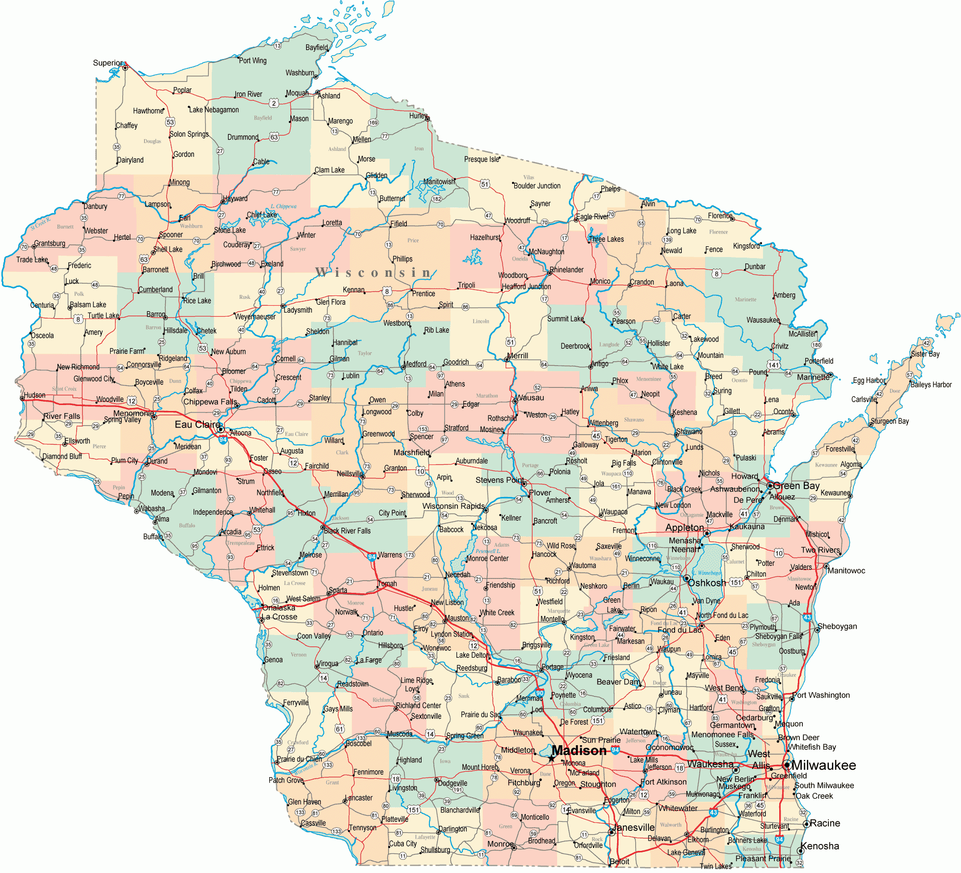 Map Of Wisconsin TravelsFinders Com