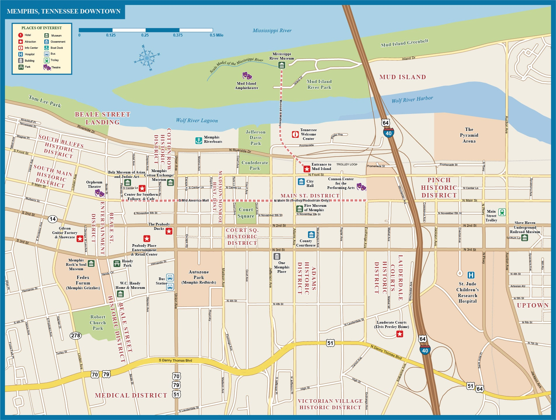 Memphis Downtown Map Digital Vector Creative Force