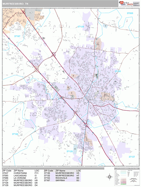 Murfreesboro Tennessee Wall Map Premium Style By MarketMAPS