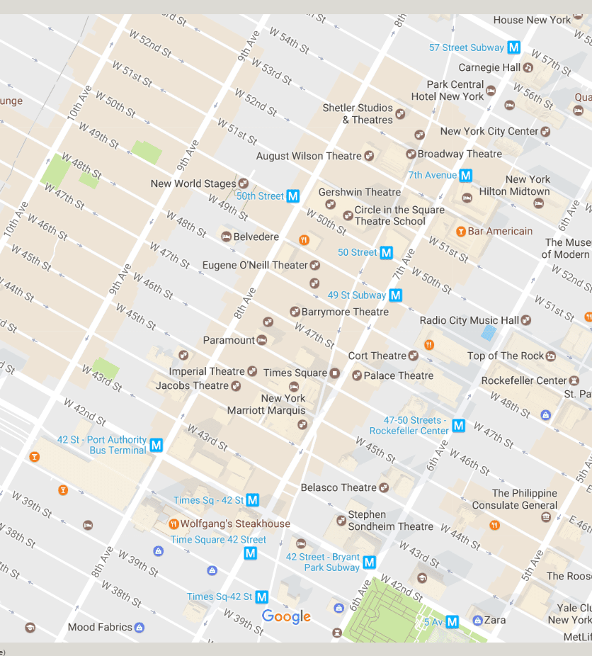 New York City Times Square Neighborhood Map