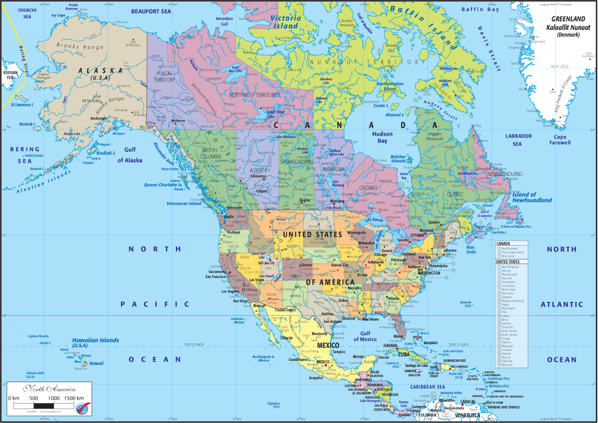 North America Political Map Graphic Education