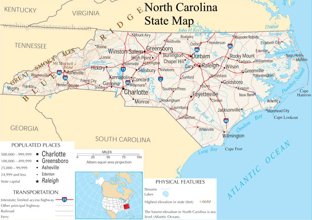  North Carolina State Map A Large Detailed Map Of North 