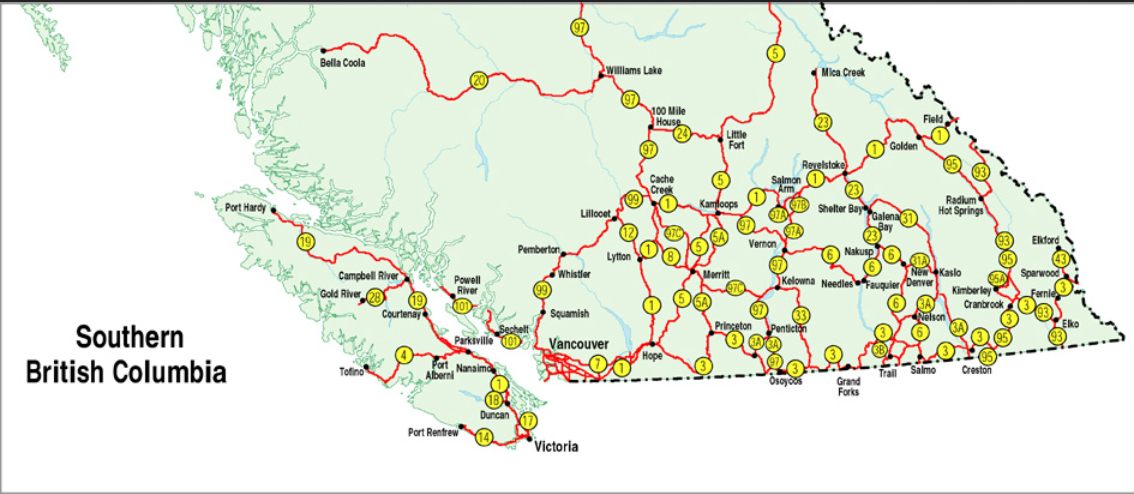 Official Numbered Routes In B C Simple Map Province 