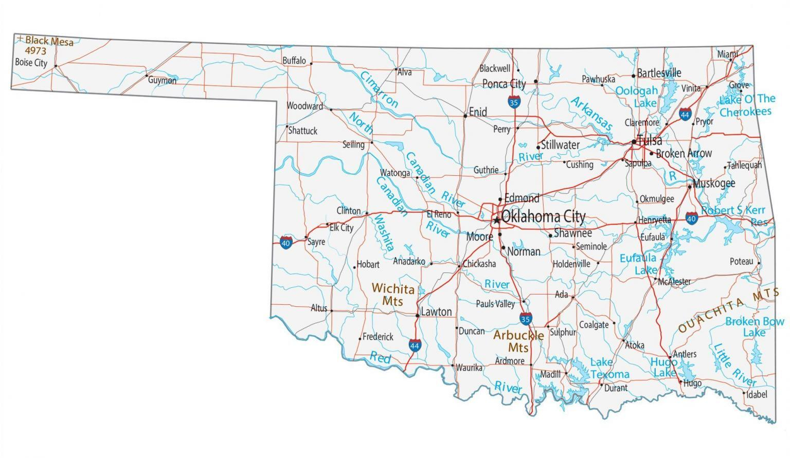 Oklahoma Lakes And Rivers Map GIS Geography