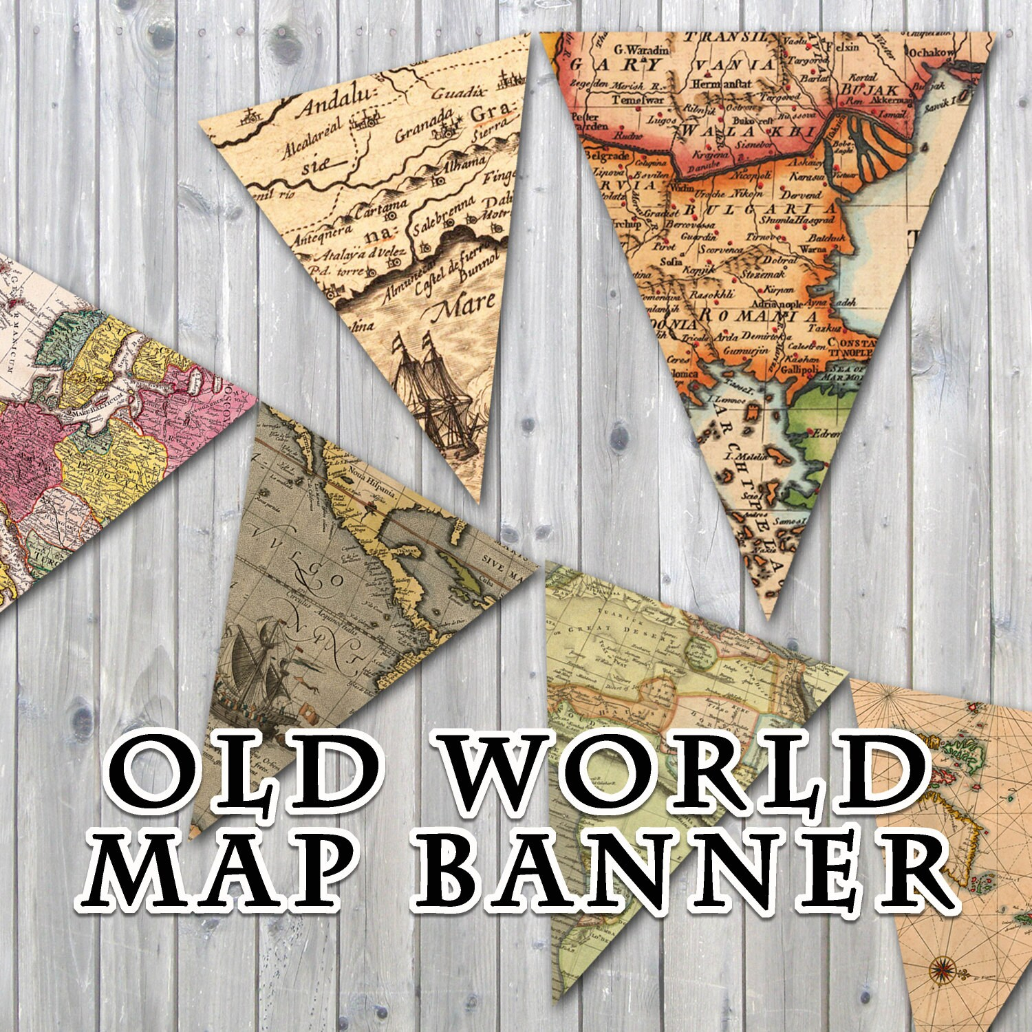 Old World Map Printable Banner Includes 3 Sizes Instant