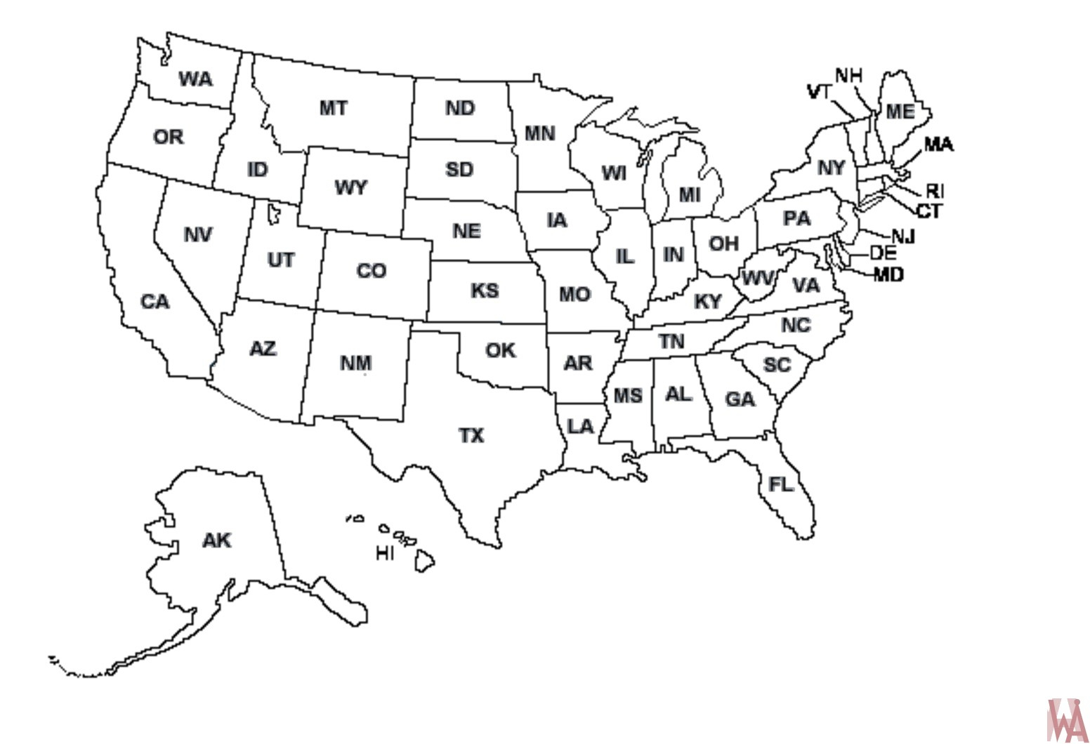 Outline Map Of Usa States With Names Outline Map Of Usa States With Names