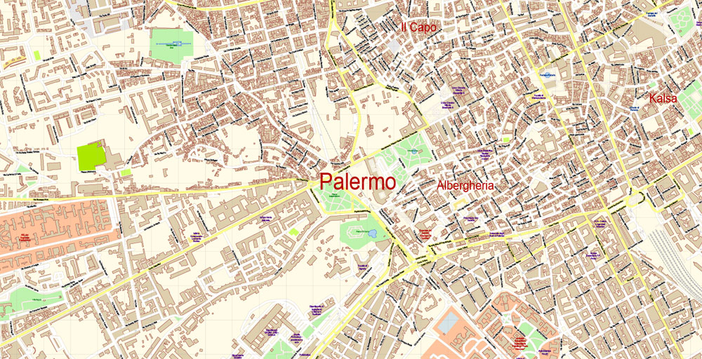 Palermo Italy Map Vector Exact City Plan Detailed Street 