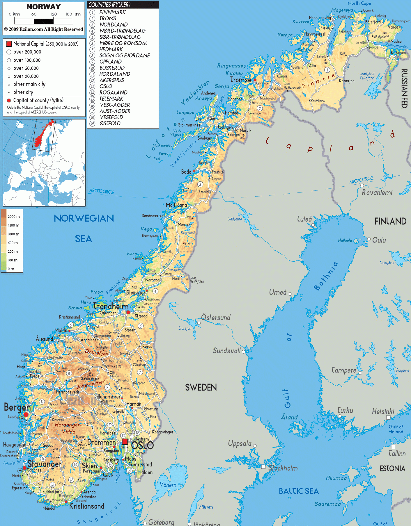 Physical Map Of Norway Ezilon Maps Physical Map Of Norway Ezilon Maps