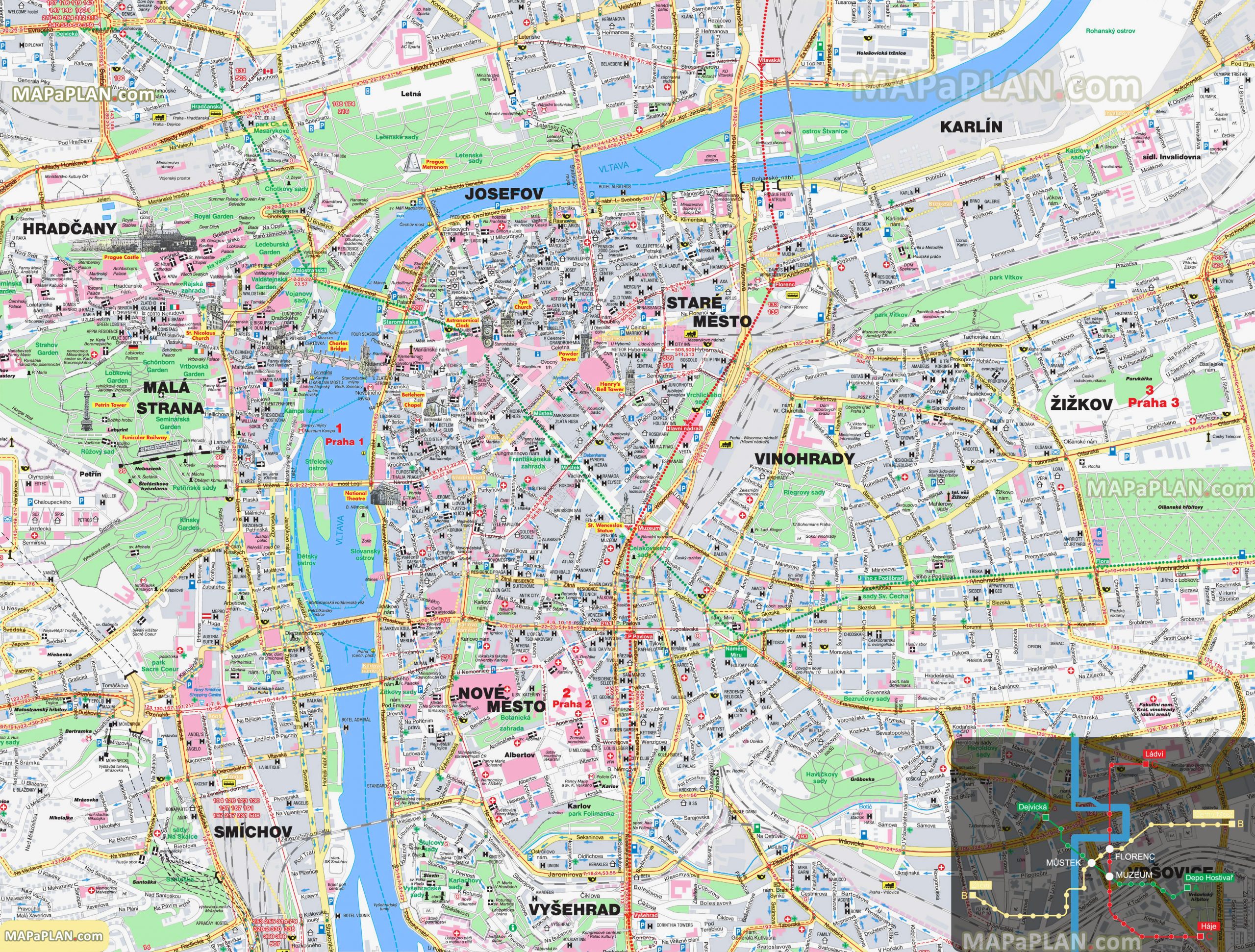 Prague Map Street road Names Districts Neighborhoods 