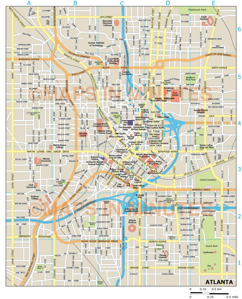 Printable Map Of Atlanta And Travel Information Download 