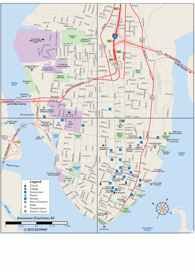 Printable Map Of Charleston s Historic Downtown Peninsula 