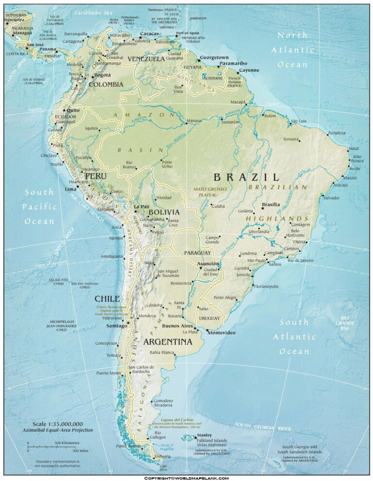 Printable South America Physical Map World Map Blank And 