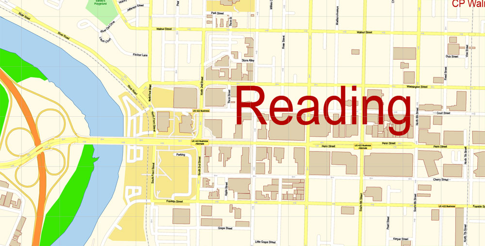 Reading Pennsylvania Map Vector Exact City Plan Detailed 