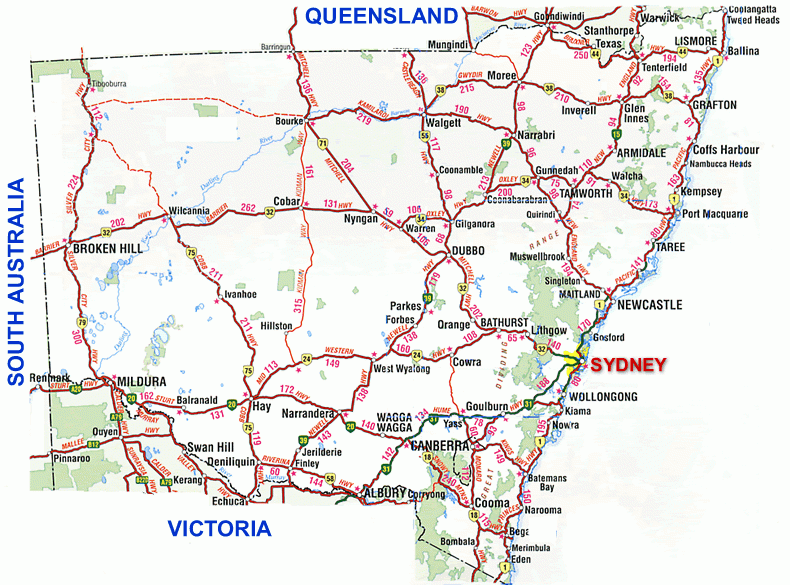 Road Map New South Wales Australia