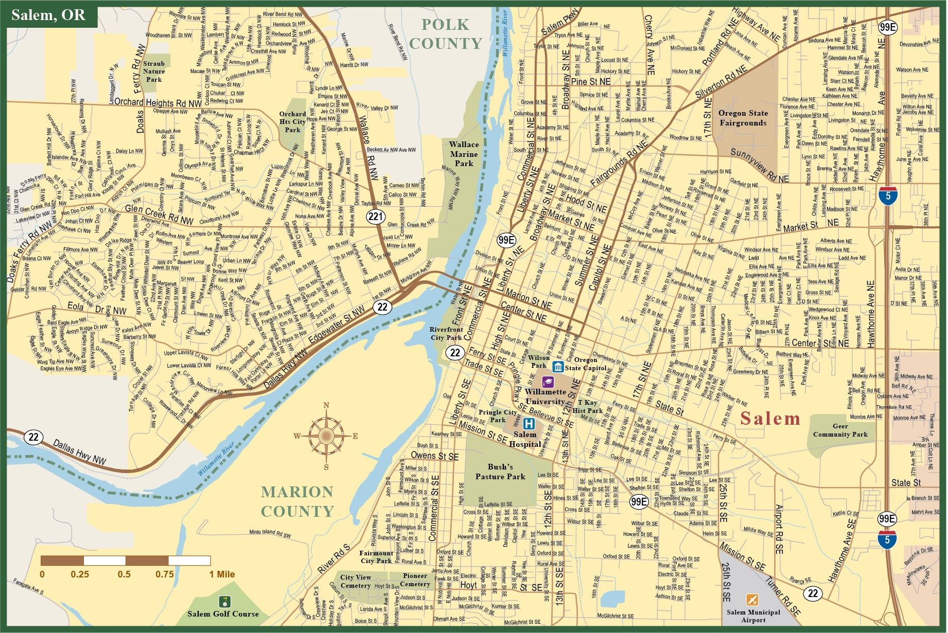 Salem Downtown Map Digital Vector Creative Force