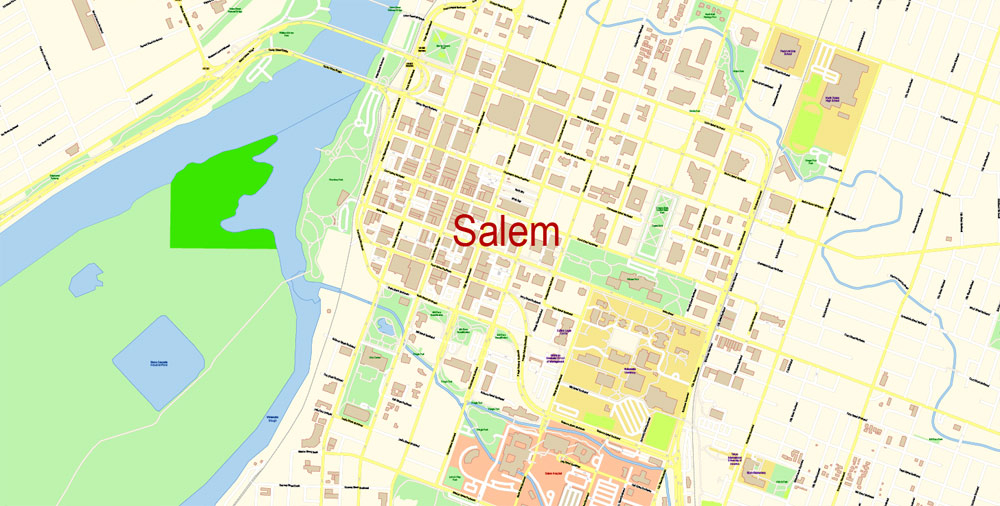 Salem Oregon PDF Map Vector Exact City Plan Detailed 