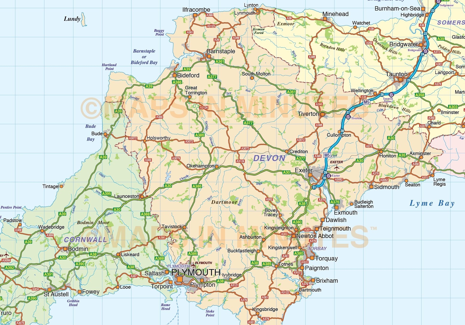 South West England County Road And Rail Map At 1m Scale In 