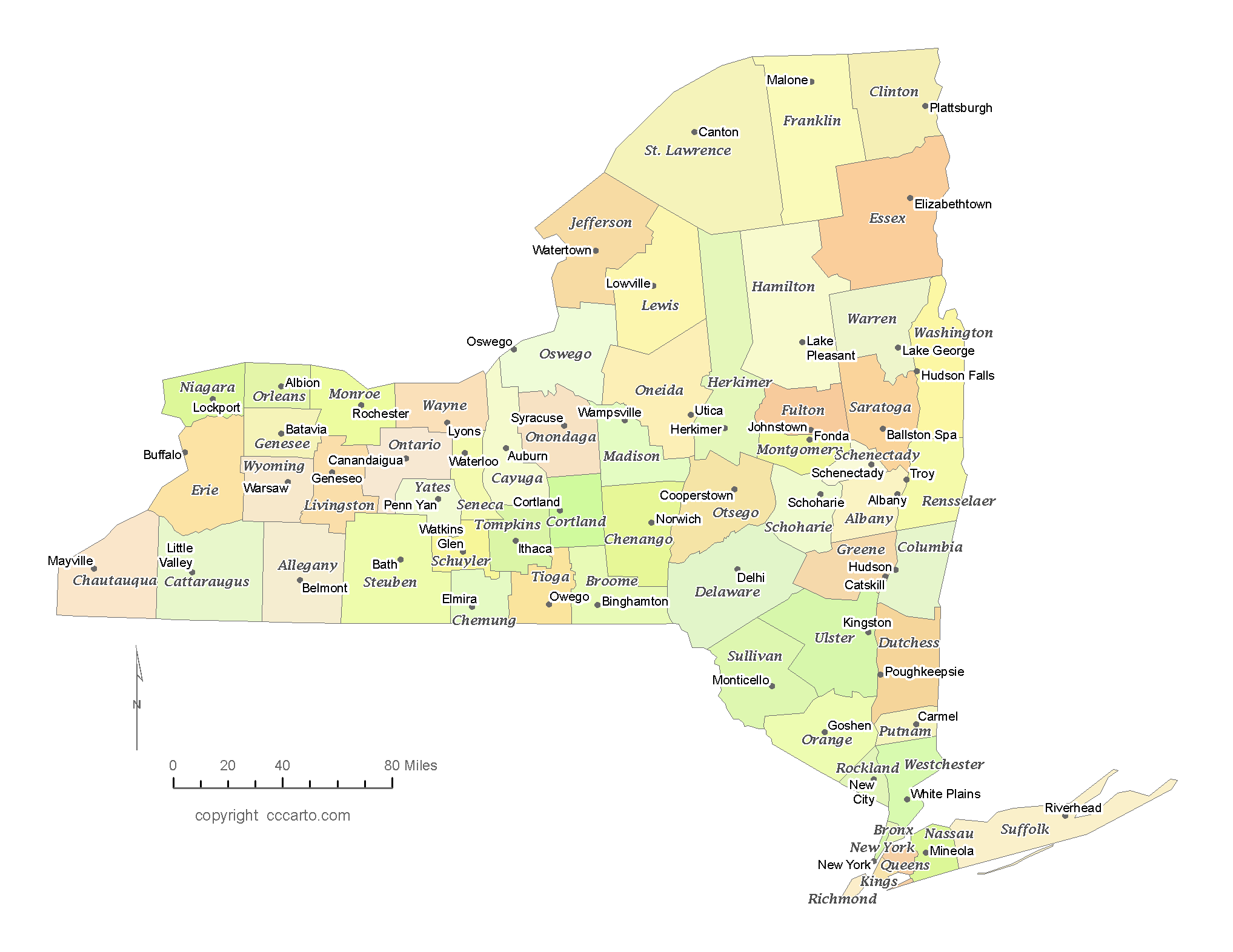 State Of New York County Map With The County Seats CCCarto State Of New York County Map With The County Seats CCCarto