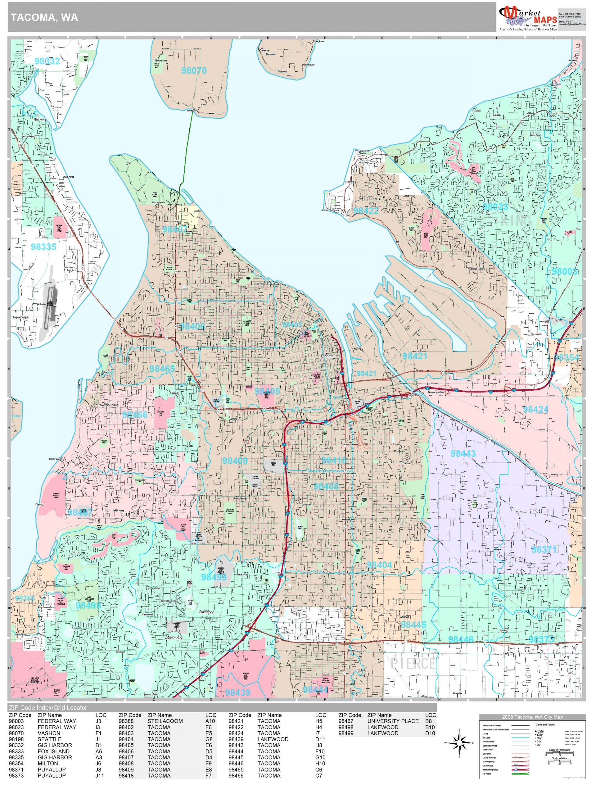 Tacoma Washington Wall Map Premium Style By MarketMAPS