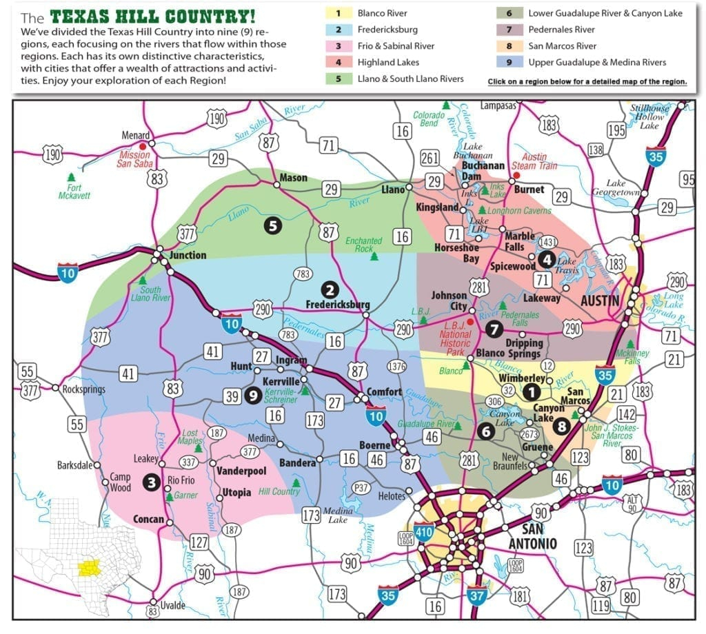 Texas Hill Country Map With Cities Regions Hill 