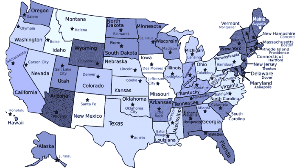 The 50 State Capitals Map Printable Map