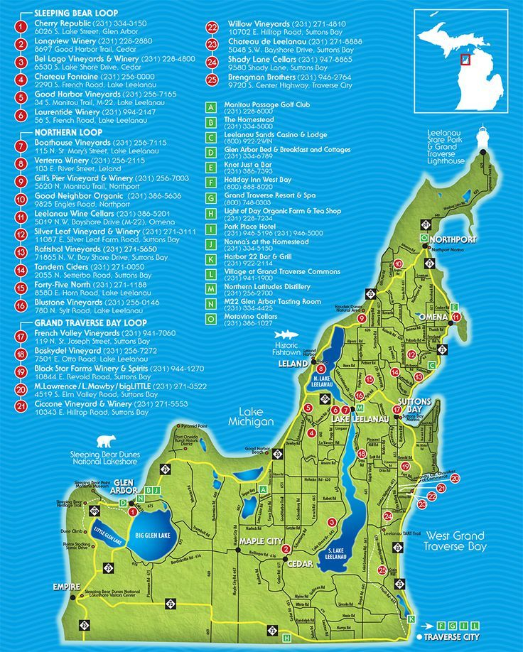 Traverse City Wine Trail Map Leelanau Peninsula Wineries 