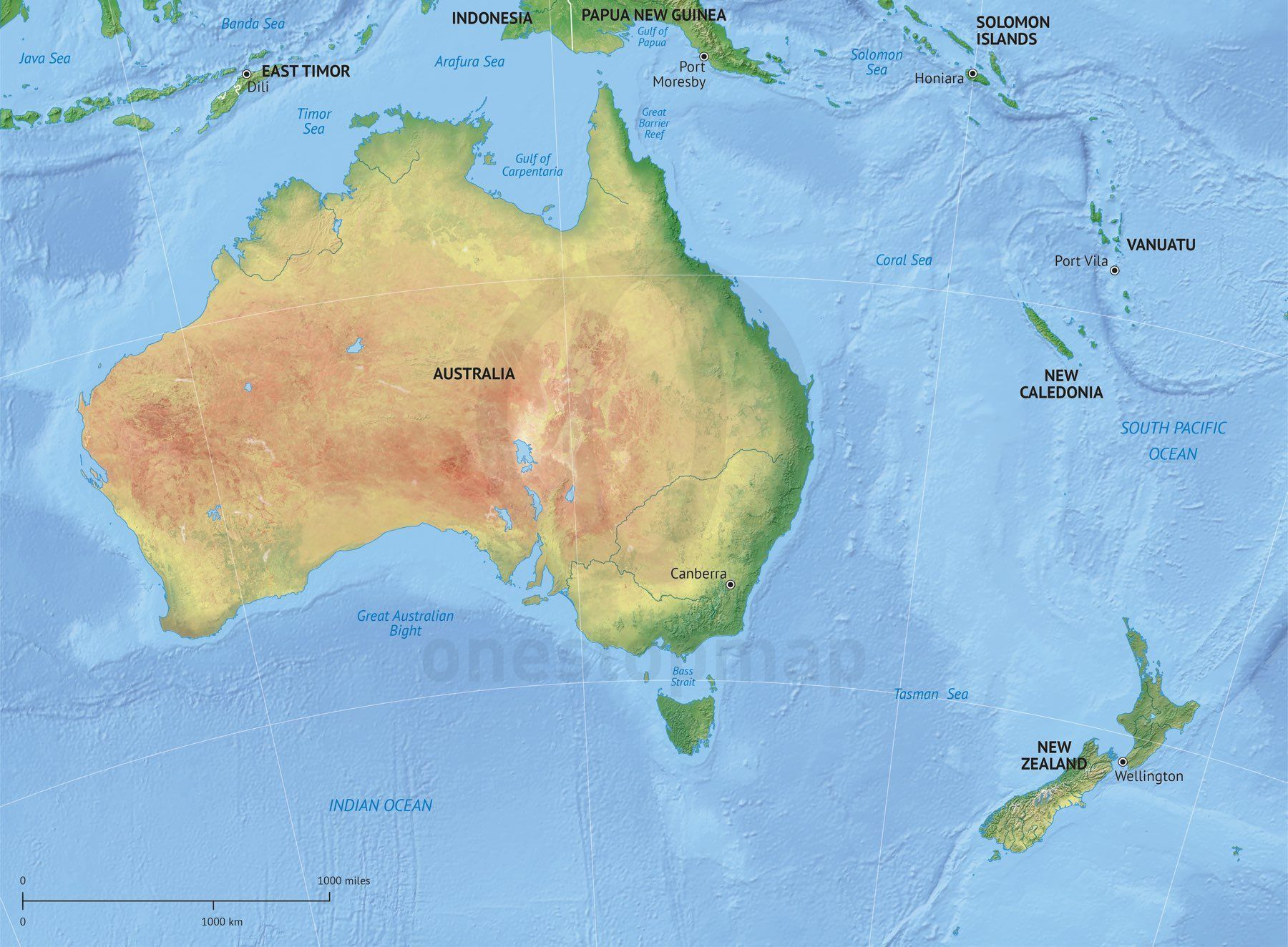 Vector Map Australia New Zealand Relief One Stop Map 