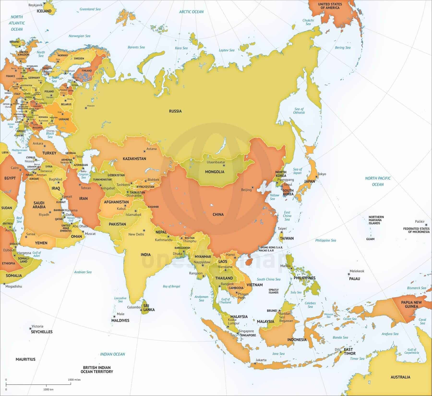 Vector Map Of Asia Continent Political One Stop Map