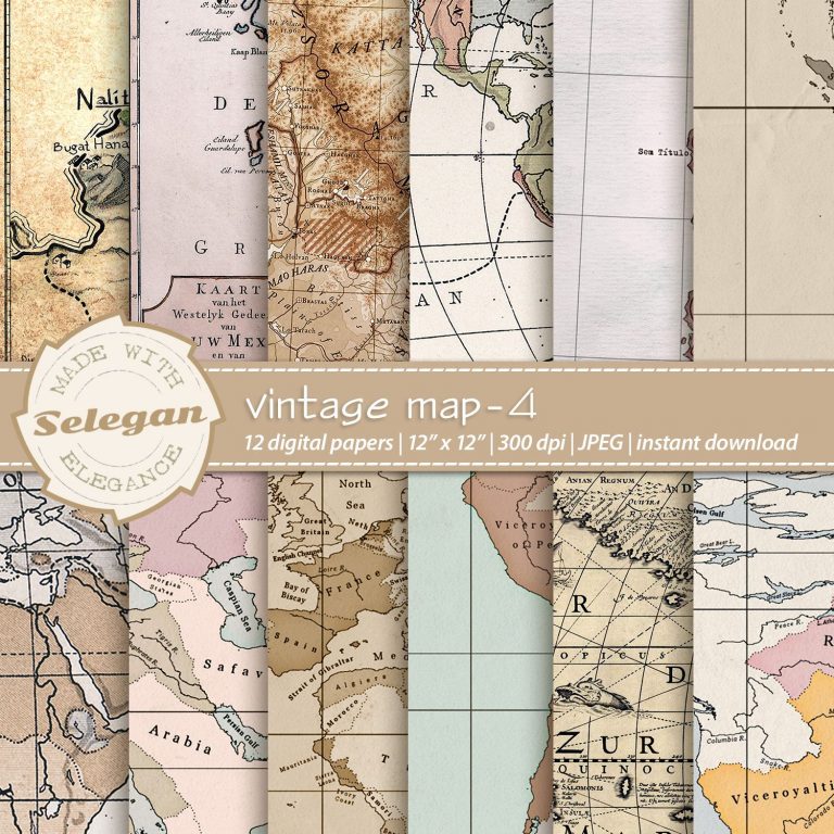 Vintage Map 4 Map Digital Paper Antique Maps Old World