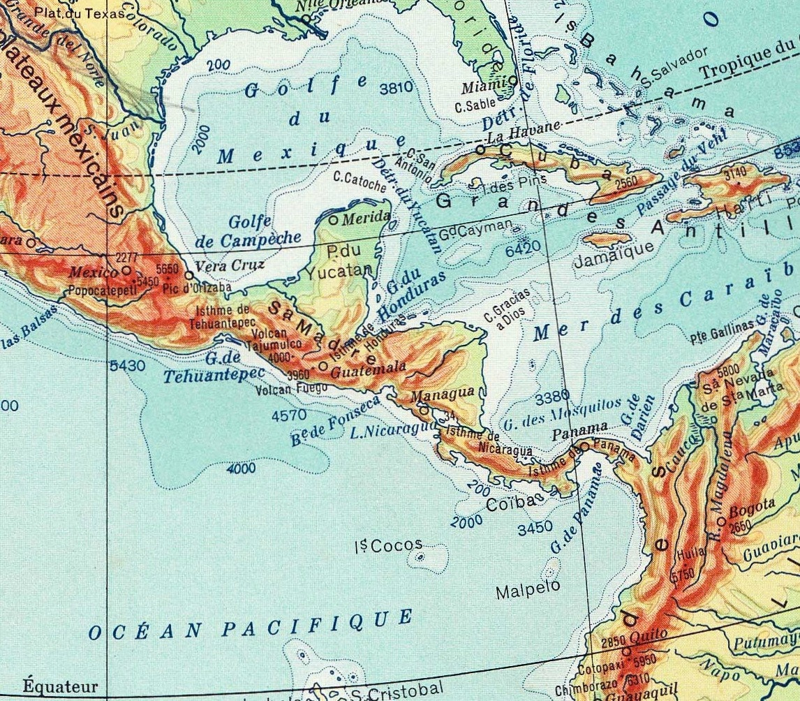 Vintage Physical Map Of North America And Central America