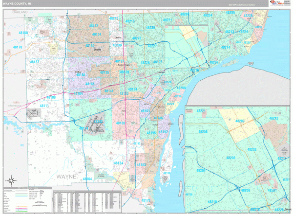 Wayne County MI Wall Map Premium Style By MarketMAPS Wayne County MI Wall Map Premium Style By MarketMAPS