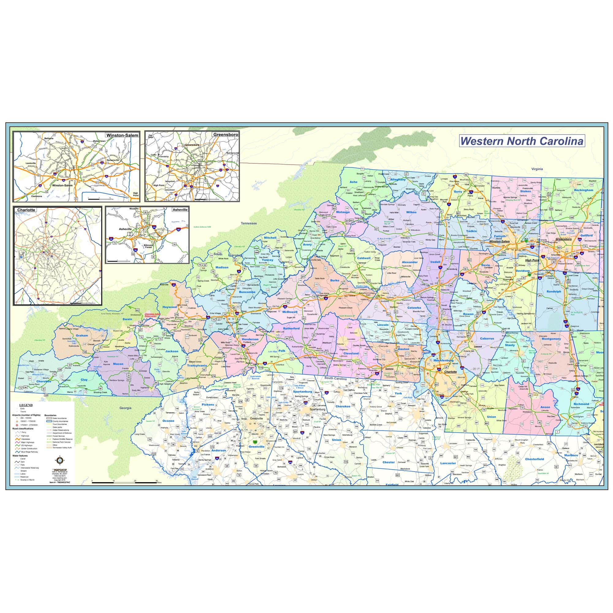Western North Carolina Wall Map The Map Shop