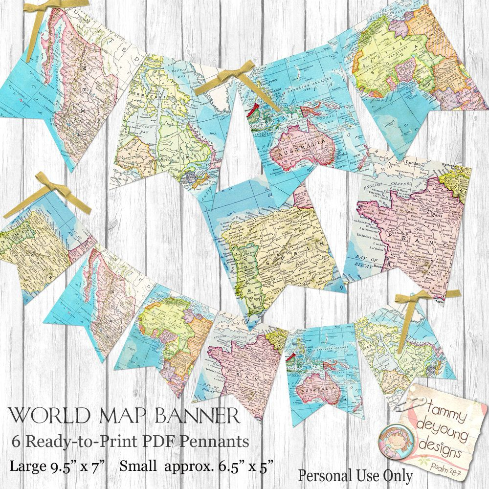 World Map Bunting Map Garland Printable Map Banner 