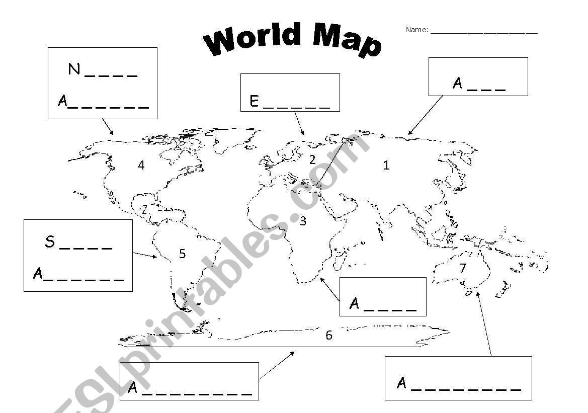 World Map Continents ESL Worksheet By Supergun812 In 